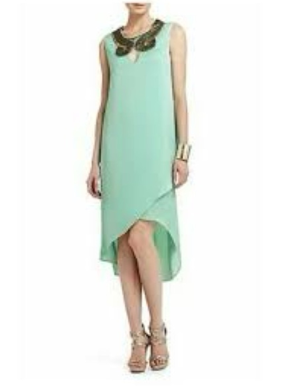 BCBGMAXAZRIA “Nellie” Beaded Collar Sleeveless High-Low Dress Size M